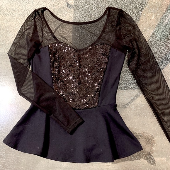 Bebe Sequin & Mesh Peplum Sweetheart Top - Picture 2 of 6